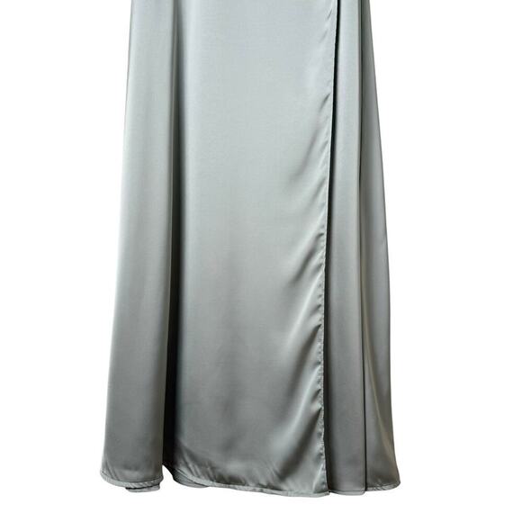 Azazie Calissa Mist A-Line V-Neck Pleated Stretch Satin Dress Bridesmaid Gown A0 - Picture 7 of 13